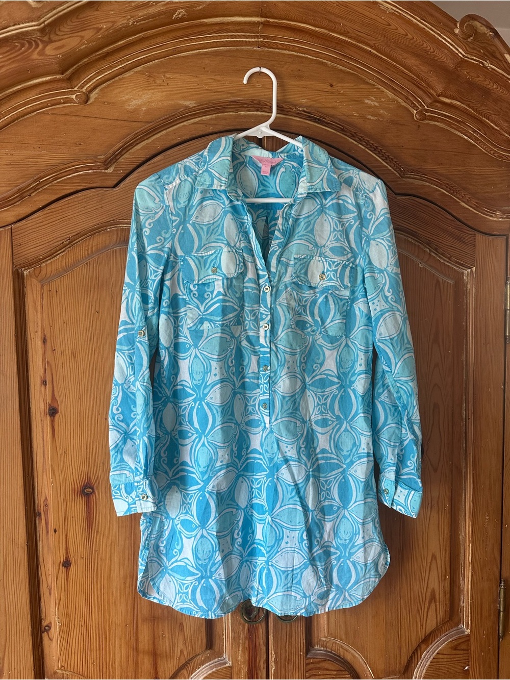 Lily Pulitzer Light Blue Patterned Tunic Button-Front XS